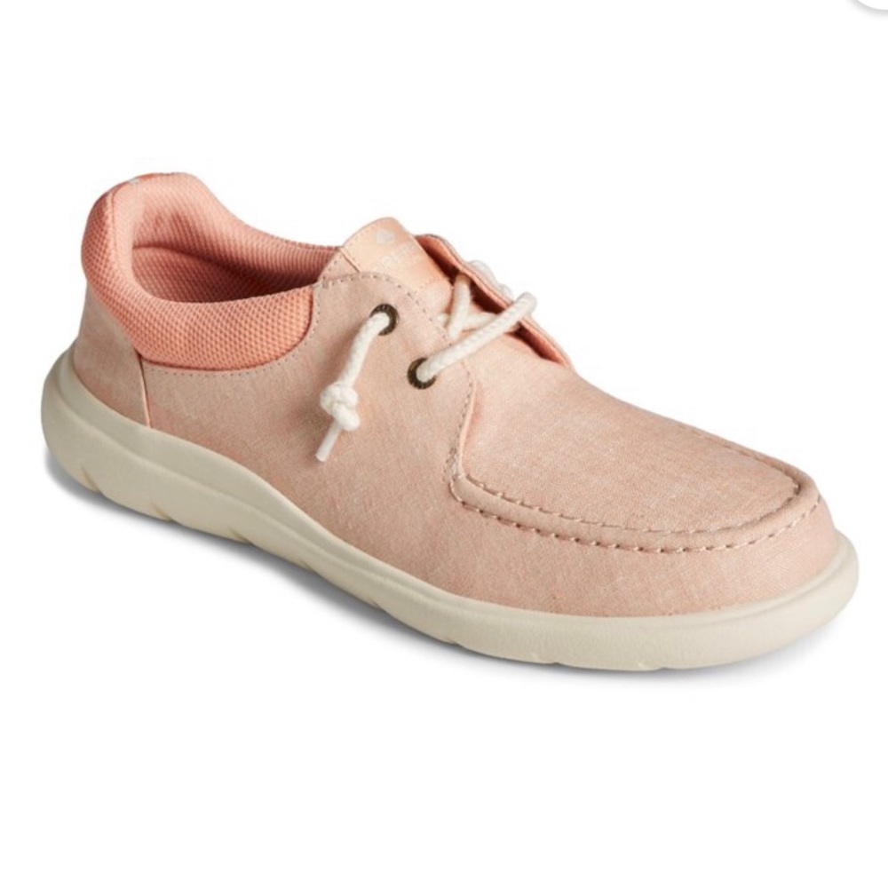 NWT SPERRYS captains moc chambray peach